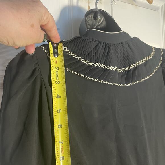 Vintage 70s Bonne Femme Paris Dress Junior 7 Black Ruffle Whimsigoth Sheer Fairy - Picture 10 of 11